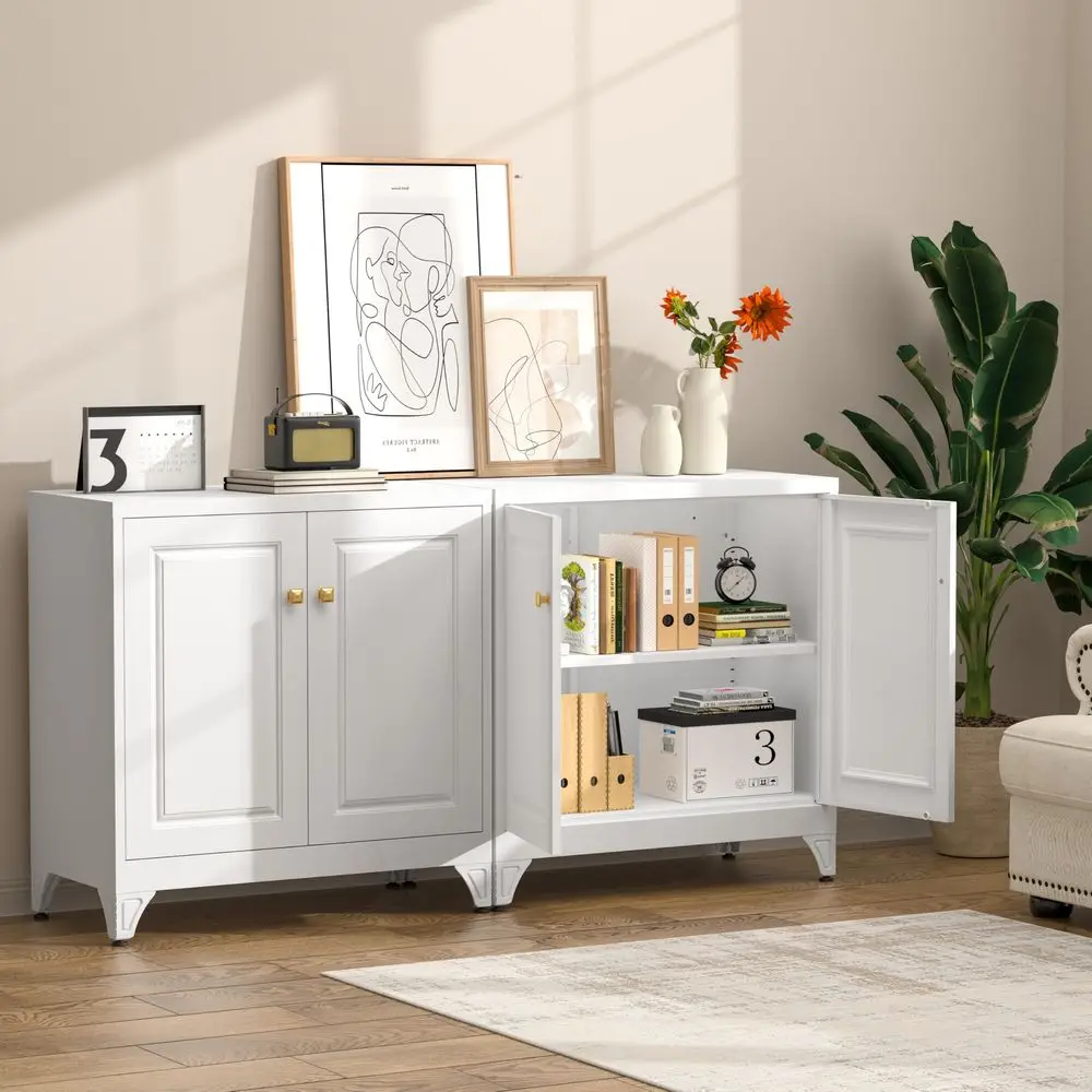 

Буфетный стол с местом для хранения, высокий буфет 33 дюйма с дверцами и регулируемыми полками, металлический буфетный шкаф, современная консоль для кофейной зоны