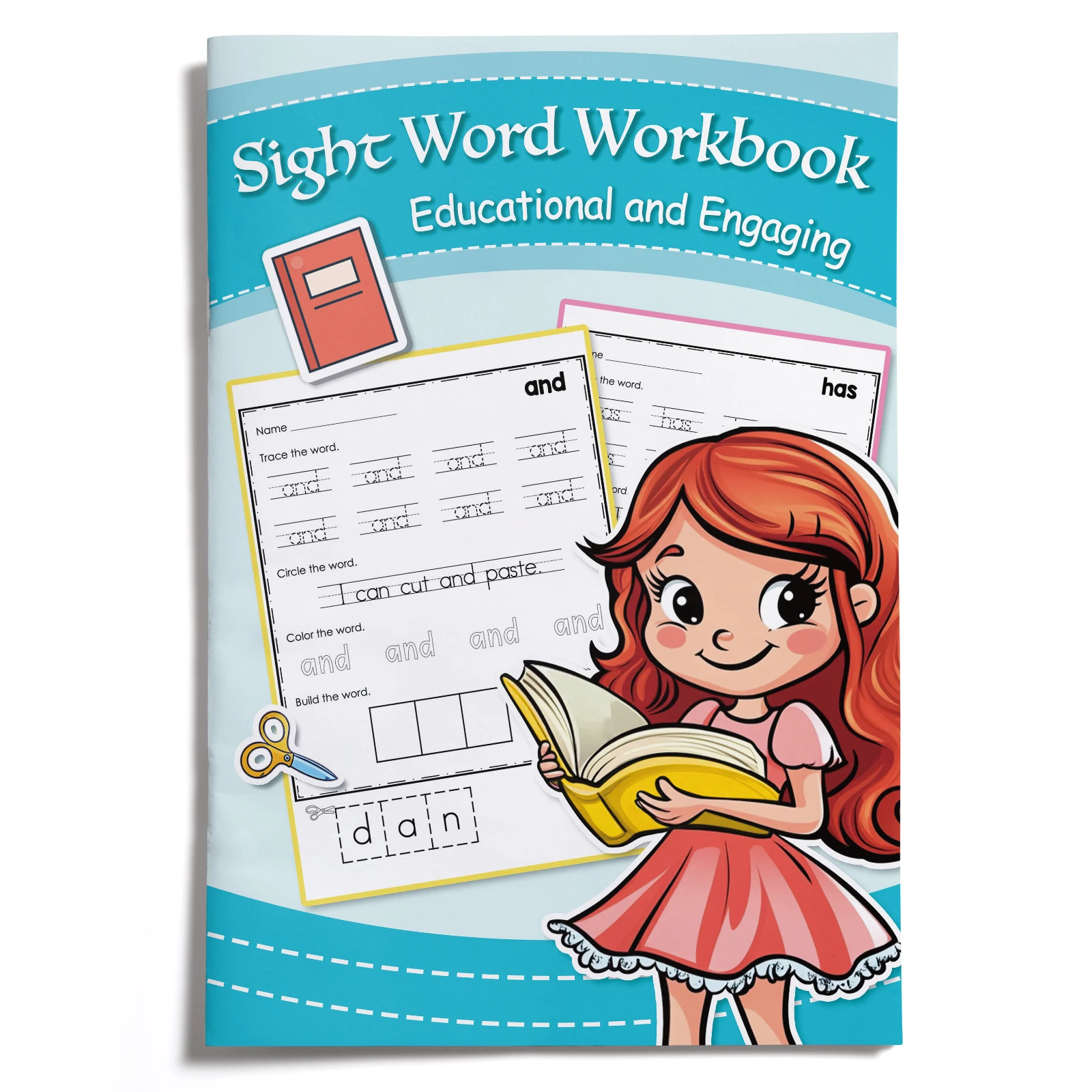 Kids English Word Coloring Workbook, Cute Cartoon Designs, Preschool Educational Activity Book for Fun English Learning