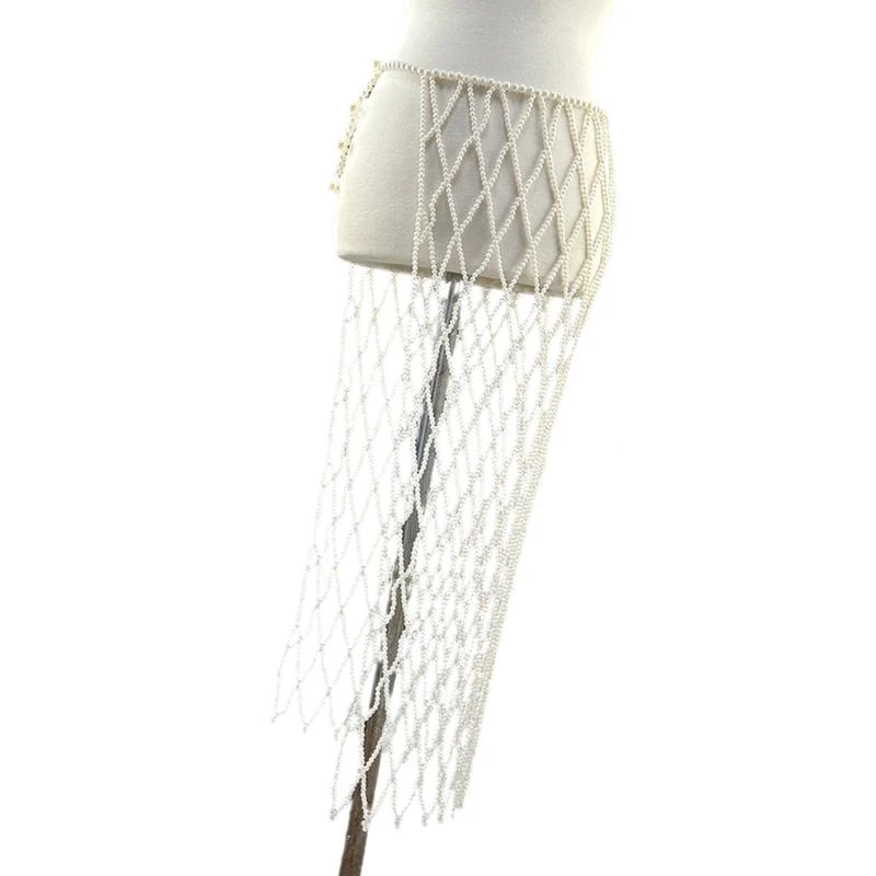 N0PE Contemporary Imitation Pearls Detailed Mesh Skirt Combining Styles and Comfortable for The Elegant Lady Outfits