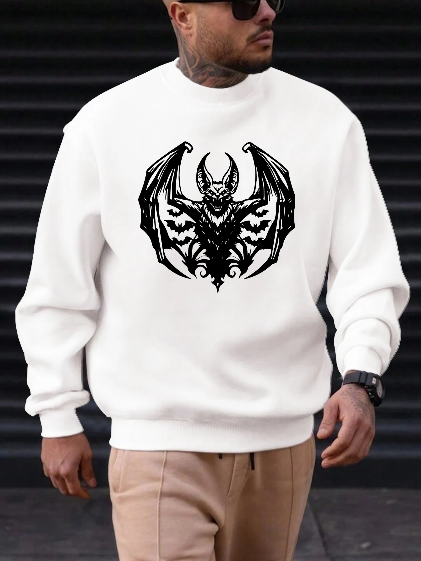 

2025 New Sweatshirt For Men's Bat Pattern Printing Cotton Round Neck Fashion Casual High Quality Daily Top Clothing