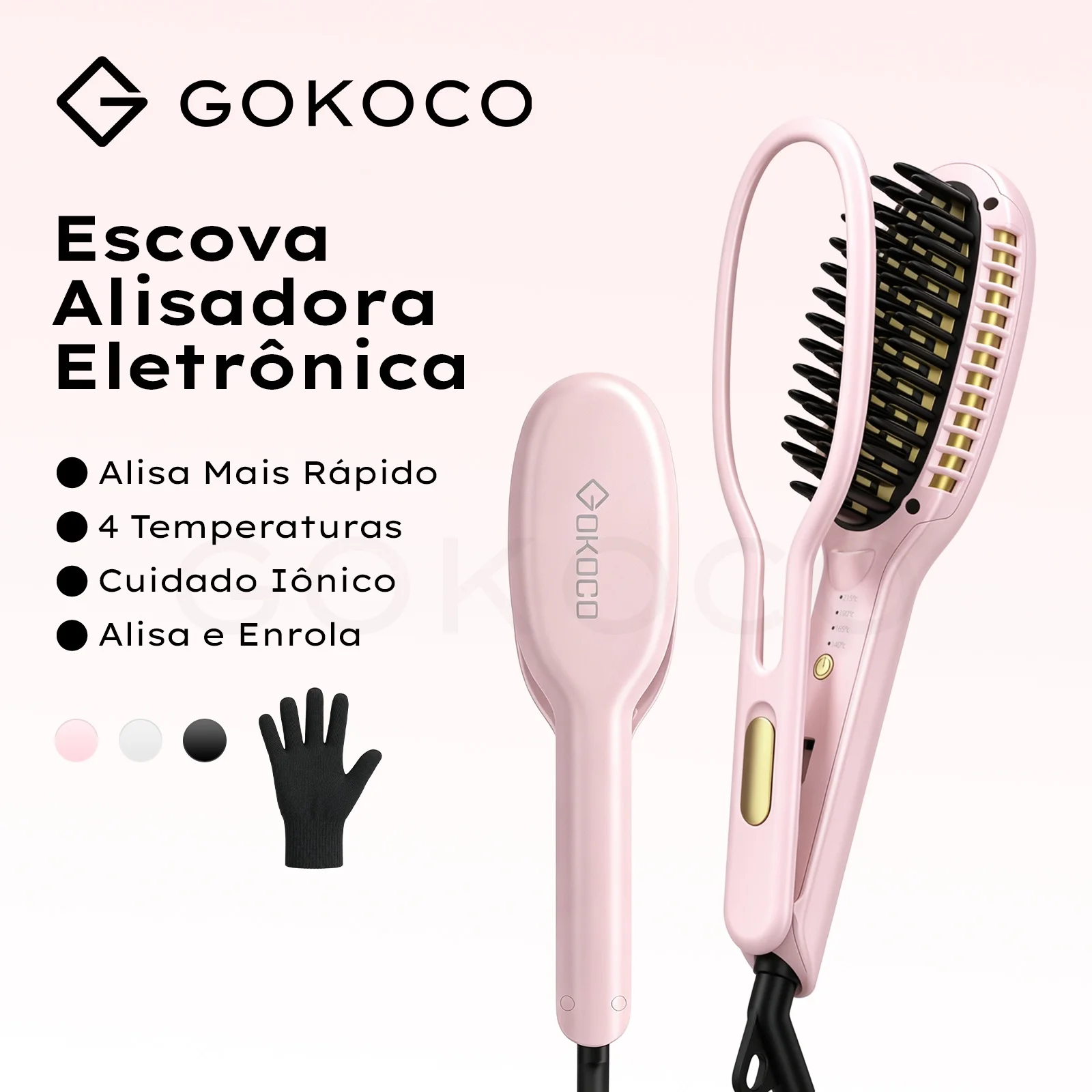 Escova Alisadora Elétrica Multifuncional Portátil com 4 Temperaturas
