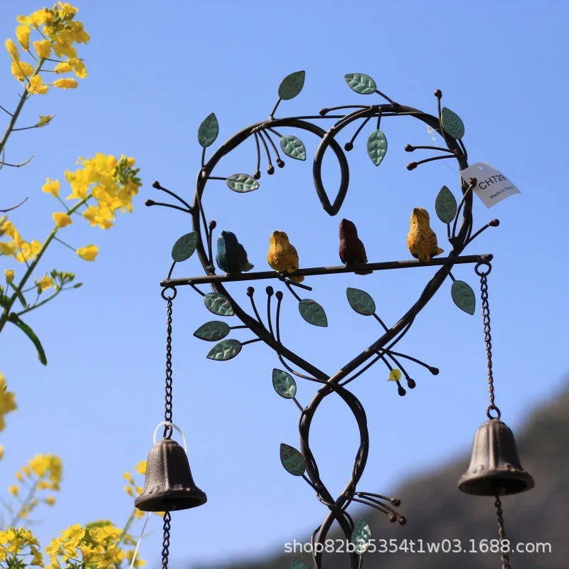 Cross-border wrought iron bird welcome card flower insert bell ornament retro garden villa garden landscape decoration