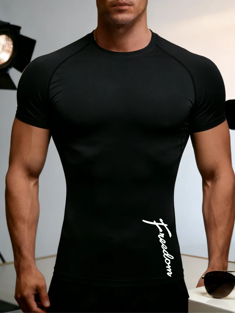 Summer Sports Tops Quick Dry Men's Cross pattern Compression Shirt Short Sleeve Gym Workout Short Fitness Running T-Shirt Men