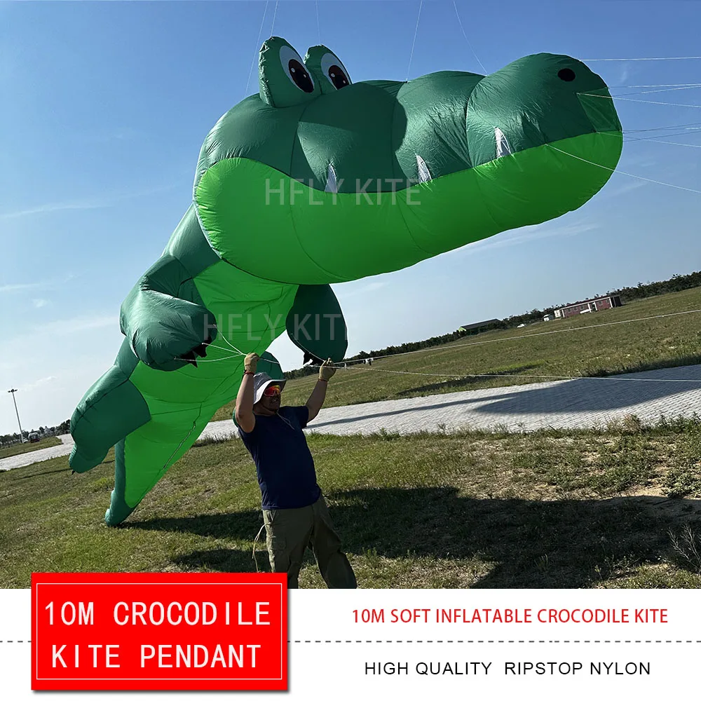HFLY جديد وصول لينة نفخ 10 متر التمساح طائرة ورقية خط الغسيل للبالغين عالية الجودة Ripstop النايلون الحيوان تظهر الطائرات الورقية قلادة