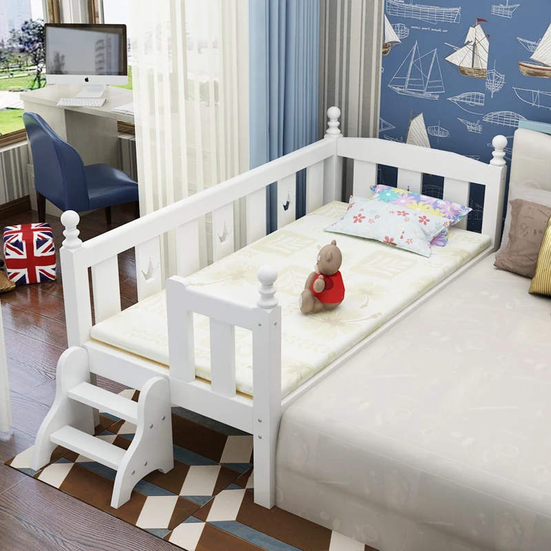 High quality stable solid wood frame white 4 sides crib 0-1 year old baby wooden kids bed