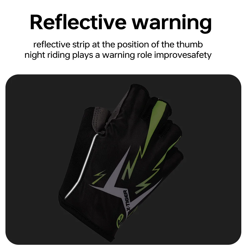 X-TIGER 3D GEL Pad Lumineux Vert Sport Gants Avec Réfléchissant Demi Doigt VTT Vélo Gants Vélo Gants de Montagne Gants de vélo
