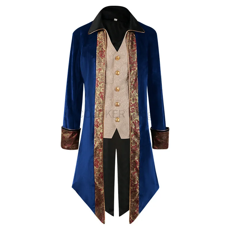 

2024 New Long Patchwork Velvet Jackets for Men Medieval Clothes Gothic Victorian Frock Coat Party Prom Halloween Cosplay Costume