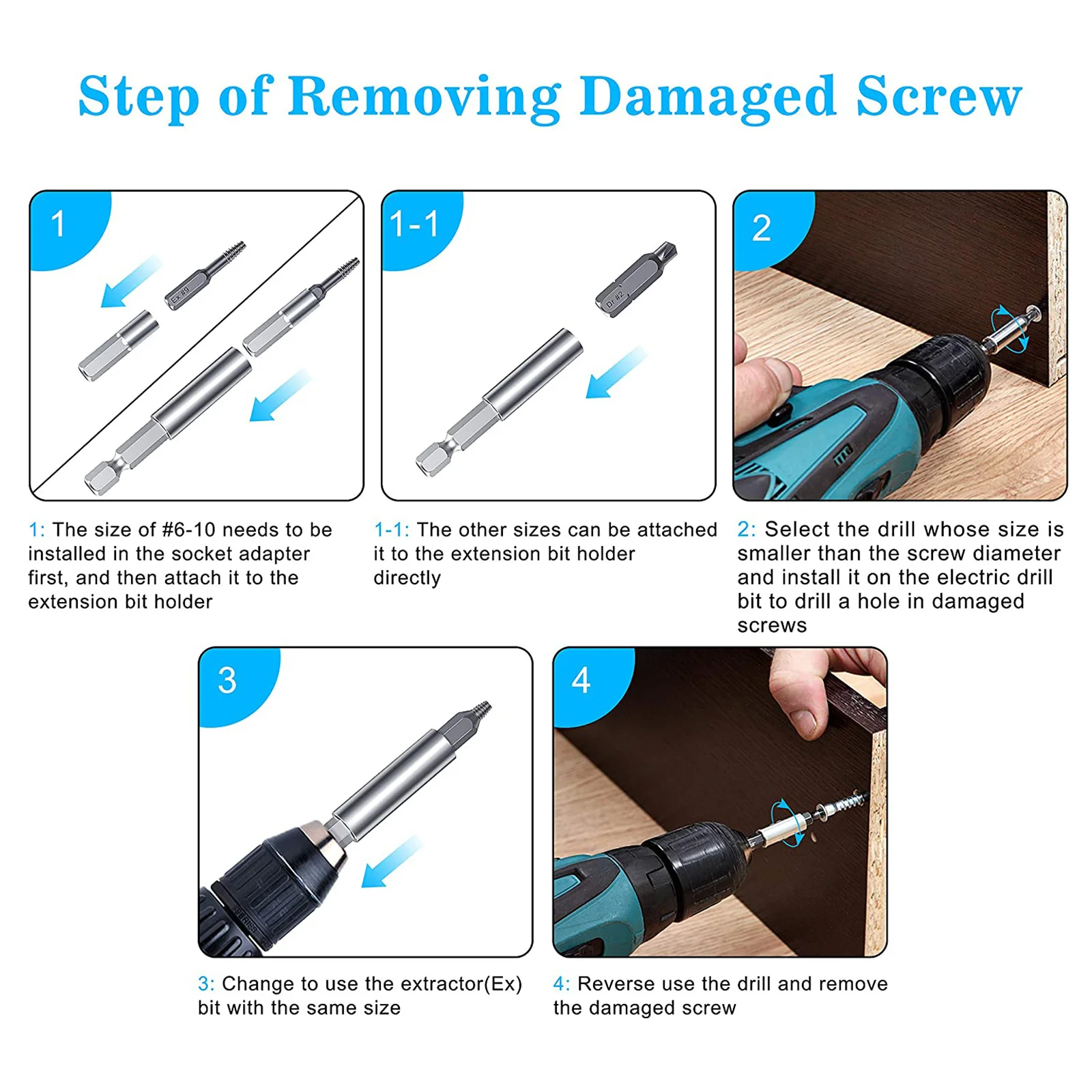 

22Pcs Damaged Screw Extractor Broken Bolt Remover Kit Durable Steel Portable Storage Box Easy Use Lock Function Set