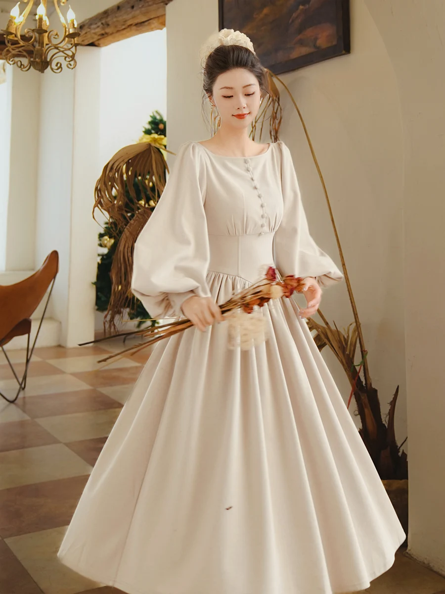 TIYIHAILEY 가을 겨울 여성 드레스 포켓 포함 풀 랜턴 슬리브 롱 미드-칼프 여성 의류 S-XL 빈티지 하이 웨이스트 두꺼운 원피스