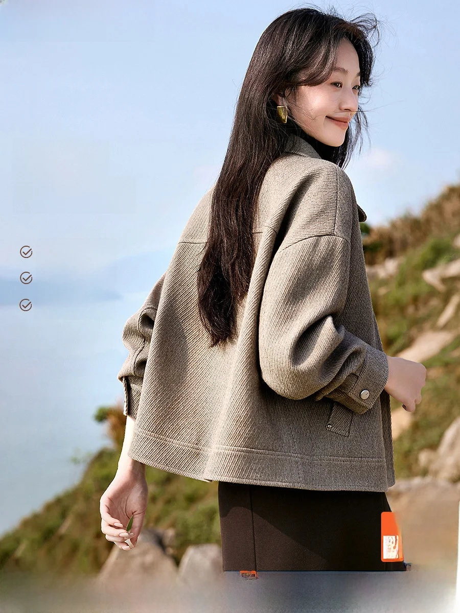 

Модная рабочая куртка Mehai: Элегантное шерстяное пальто в клетку с отложным воротником, практичная осенняя верхняя одежда для женщин 2025 года