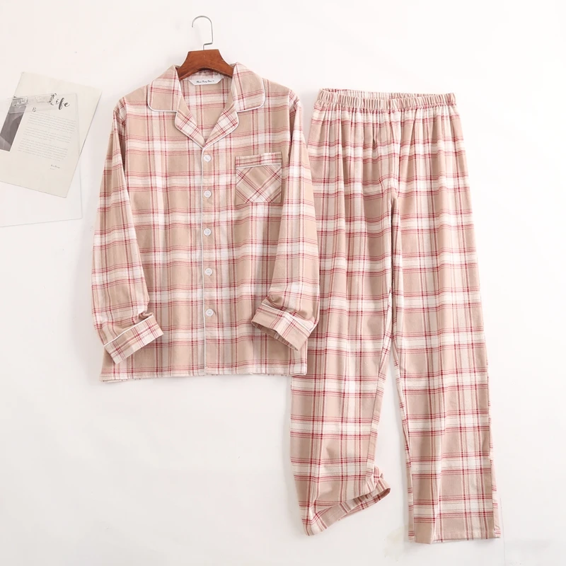 

Casual Plaid Print Pajama Set Long-Sleeve Lapel Top And Long Pants Breathable Fabric Soft Fit Men's Cozy Sleepwear Loungewear