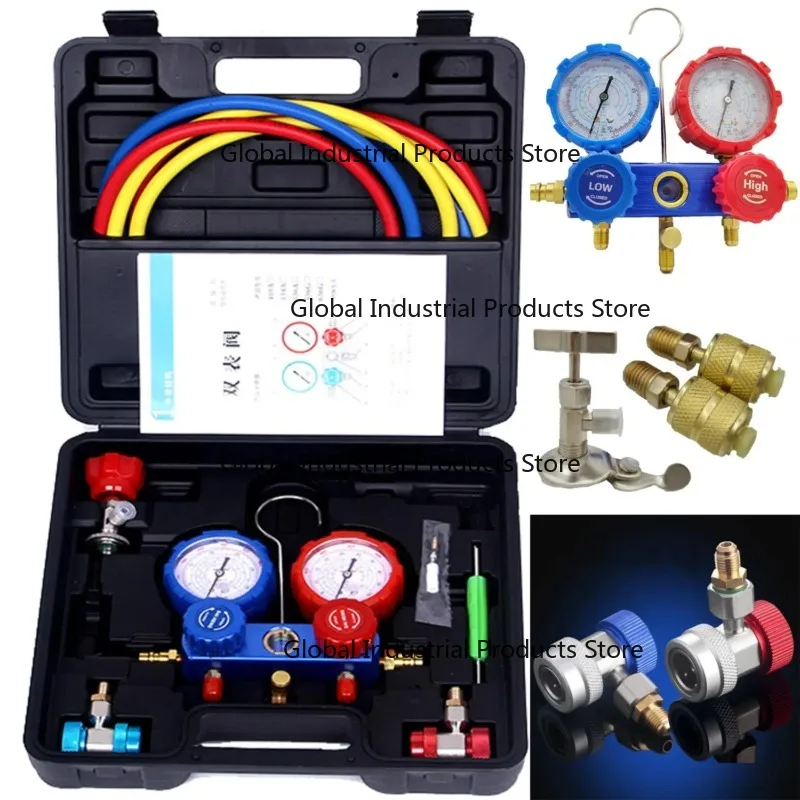 Auto Air Conditioning Manifold Pressure Gauge Hose Kit for R-410A R-134a R-404A Refrigerant with Gauge Set in Box