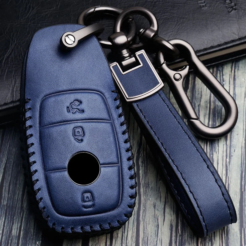 Leather Car Key Case Cover Key Chain Key Bag Shell Protector for Mercedes-Benz E-Class E300l C260L C200 A200L C180l GLC