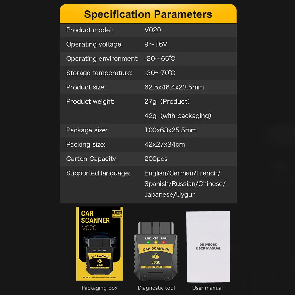 Ferramenta de diagnóstico do carro para IOS Android e PC, ler e limpar o leitor de código de falha, Bluetooth 4.0, 2.0, V1.1, OBD2, OBD II Scanner