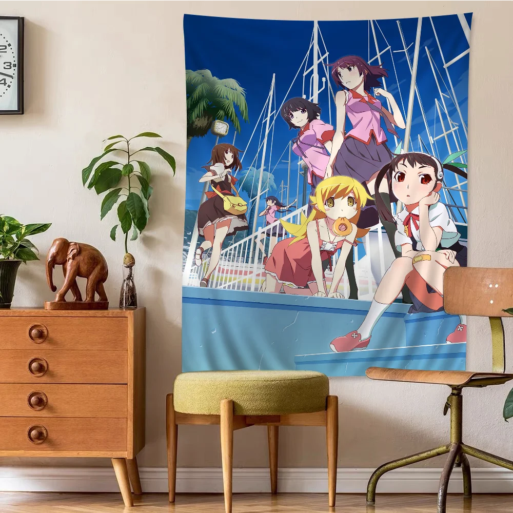 Bakemonogatari طباعة فن نسيج أنيمي ، تعليق جداري هيبي رخيص ، نسيج حائط بوهيمي ، فن ماندالا ، ديكور منزلي