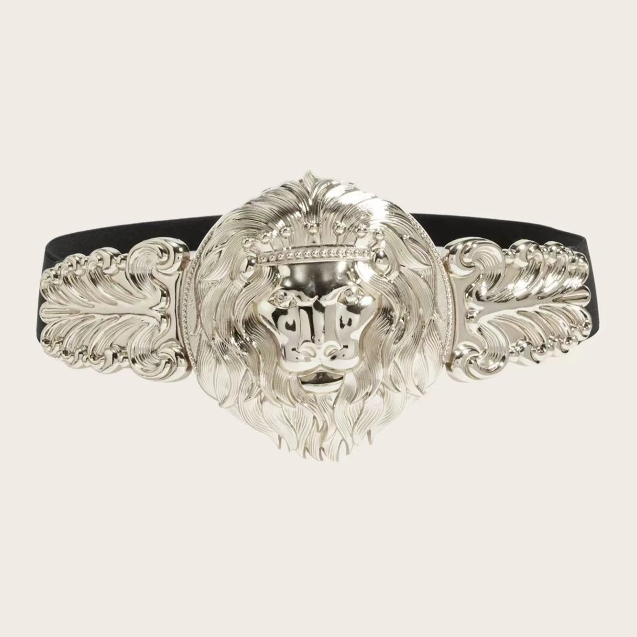 Nuevo Cinturón Metálico con Cabeza de León Grande, Ancho y Extravagante, de Lujo, Dorado y Plateado, Elástico, Accesorio de Fiesta para Regalos