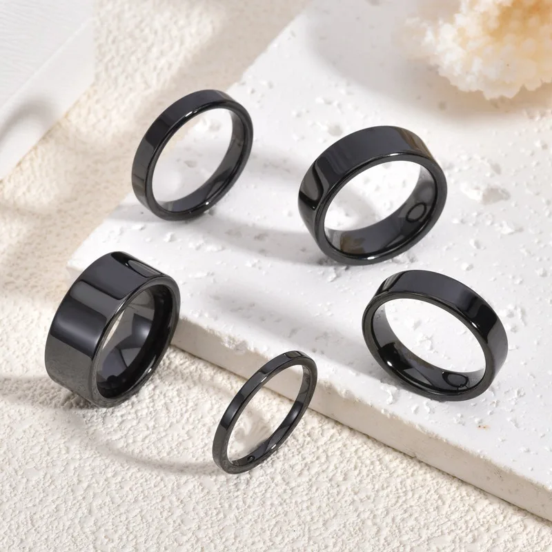 Großhandel Schwarz-Weiß Zirkonia Keramikring 2/4/6/8/10mm Glatter Ring Hypoallergener Schmuck für Männer und Frauen Größe 6-12 Kratzfest – Detail 1