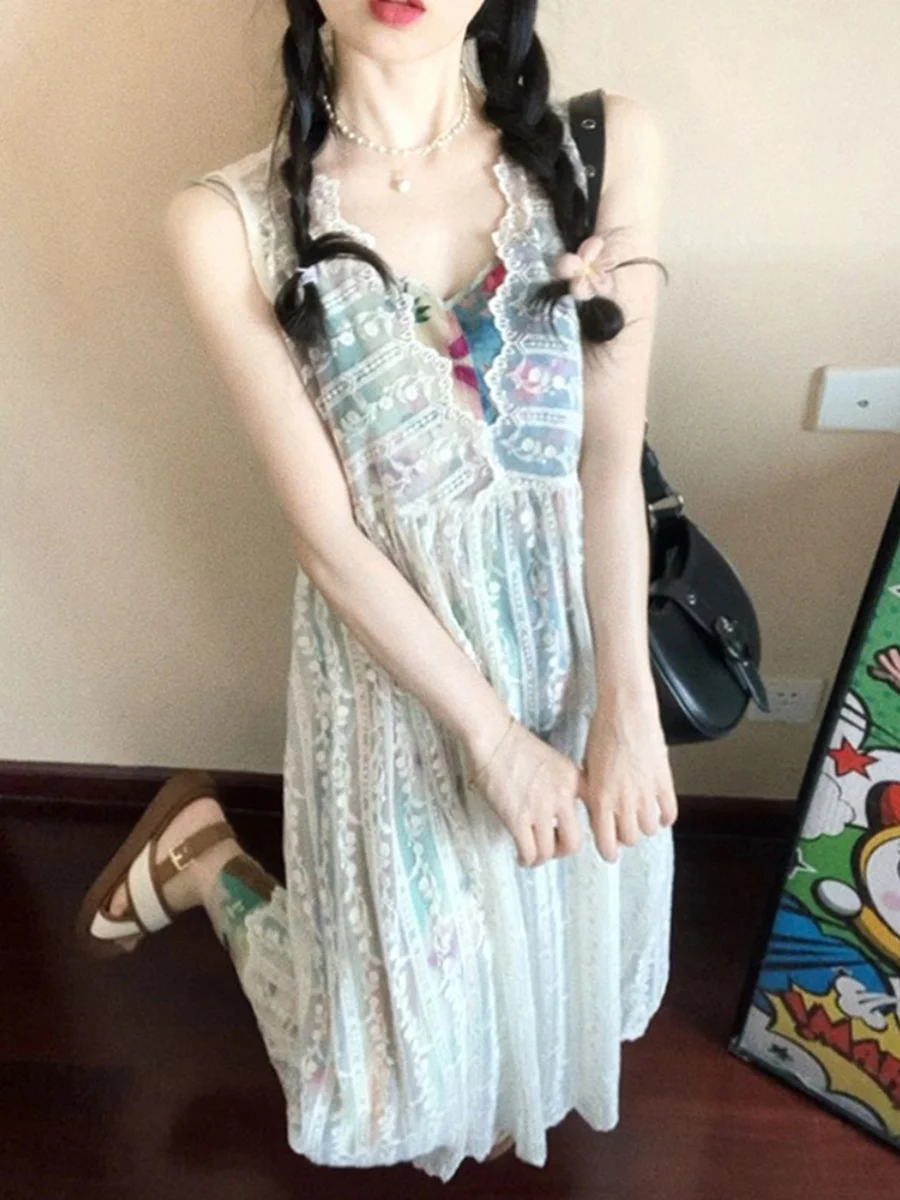 

Summer Vaion Sle Lace Cover up Top Women's Retro Floral Print ter Dr Two Piece Set Faionable Casual Outfit