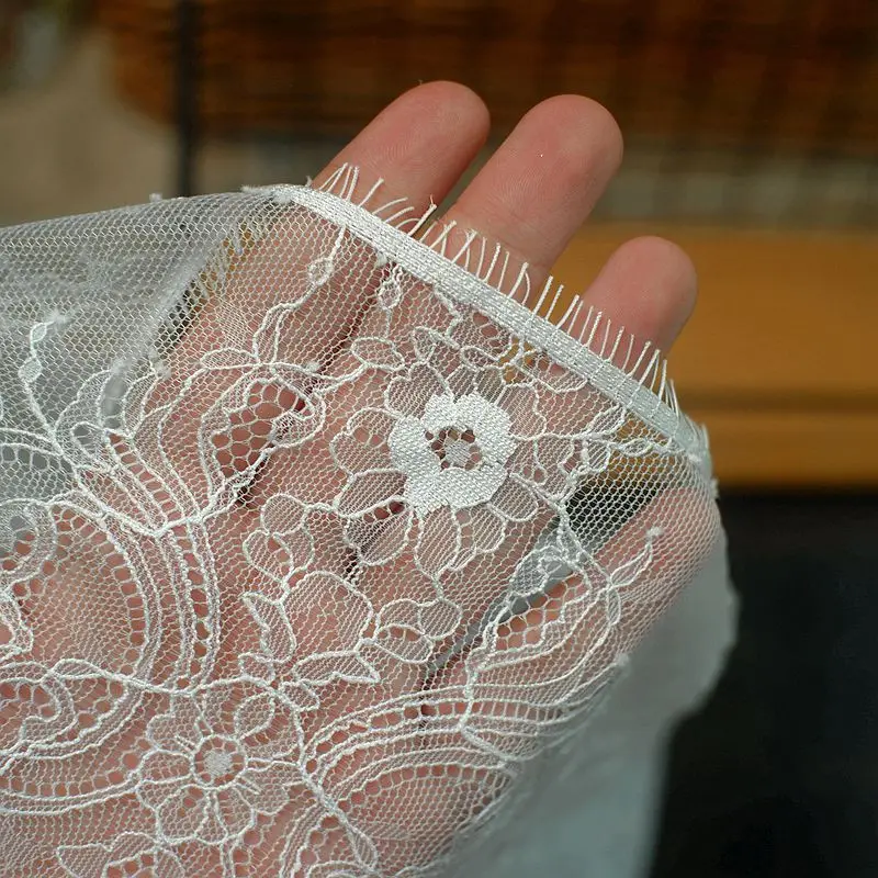 White French Lace Trim Embroidery Eyelash Lace DIY Accessories Needle Work Chantilly Lace Fabrics for Clothes Craft