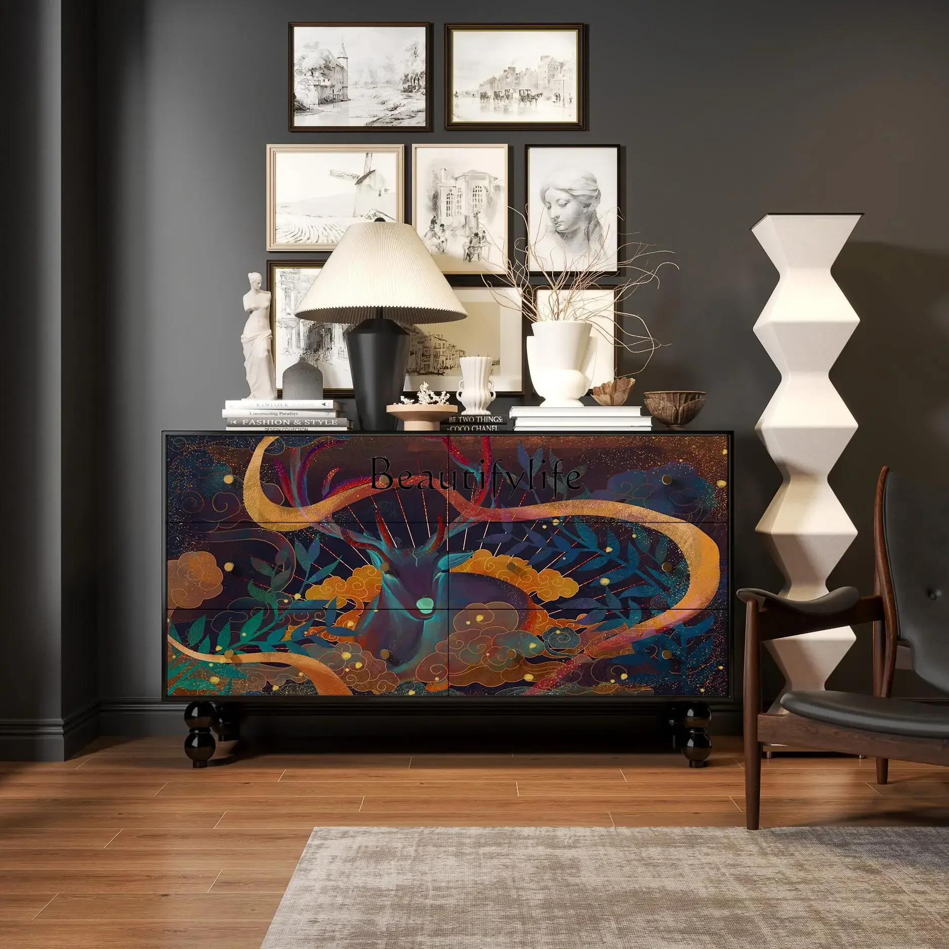 

yj21 Medieval style six-chest cabinet simple bedside multi-functional bedroom sofa storage dining side cabinet