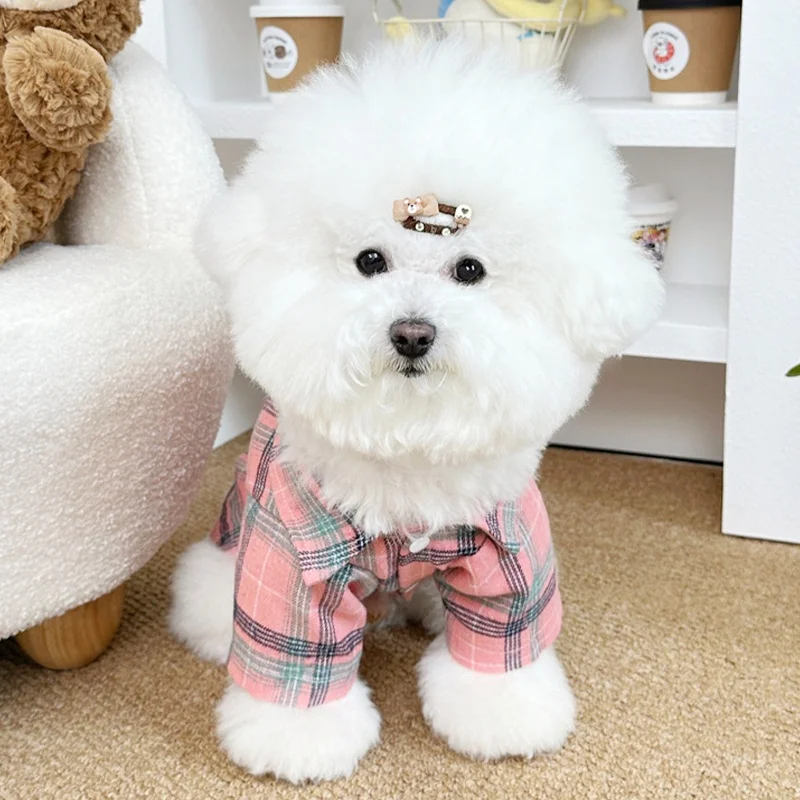 Autumn Pet Dog Clothes Classical Plaid Dog Shirt Bear Pattern Puppy Coat Cute Cat Shirt Pet Sweatshirt Chihuahua Yorkies Costume