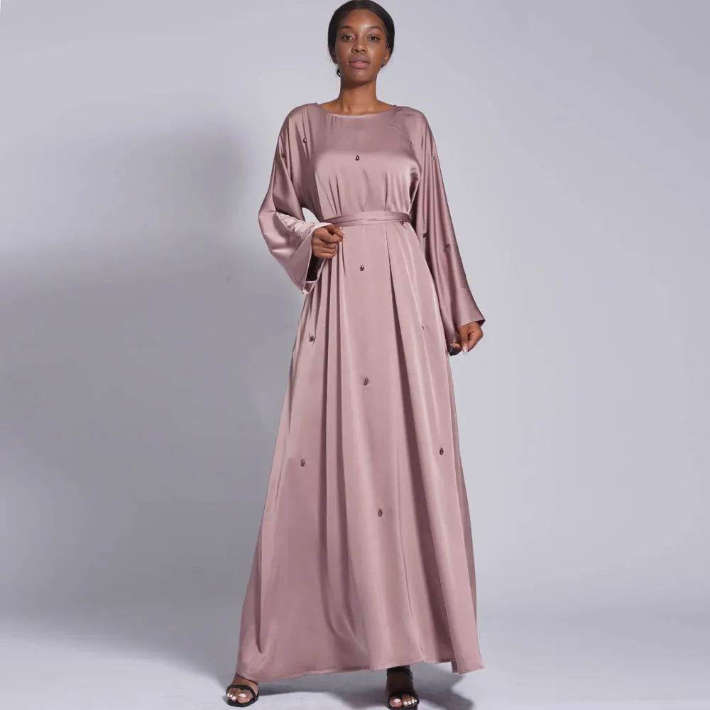 

Autumn Winter Matte Satin Women Dress Elegant Muslim Abaya Diamond Party Dubai Abaya Turkey Islam Long Evening Dress Vestidos