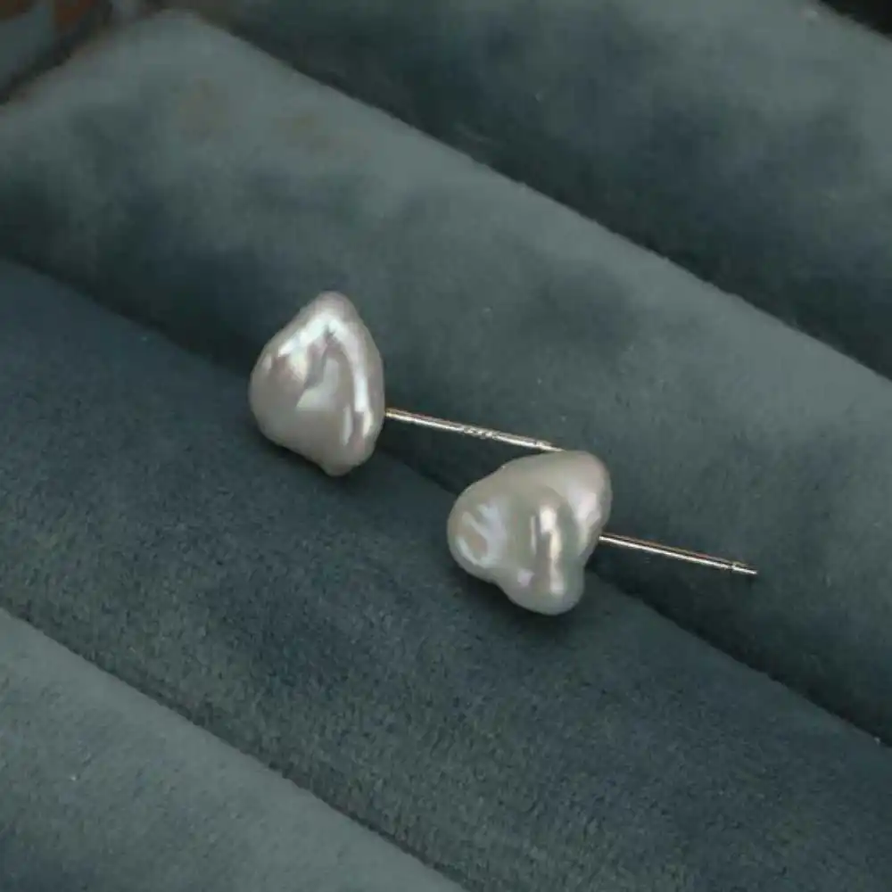 White Baroque Pearl Stud Earrings 925 silver Ear Needle Wedding New Hook Fashion