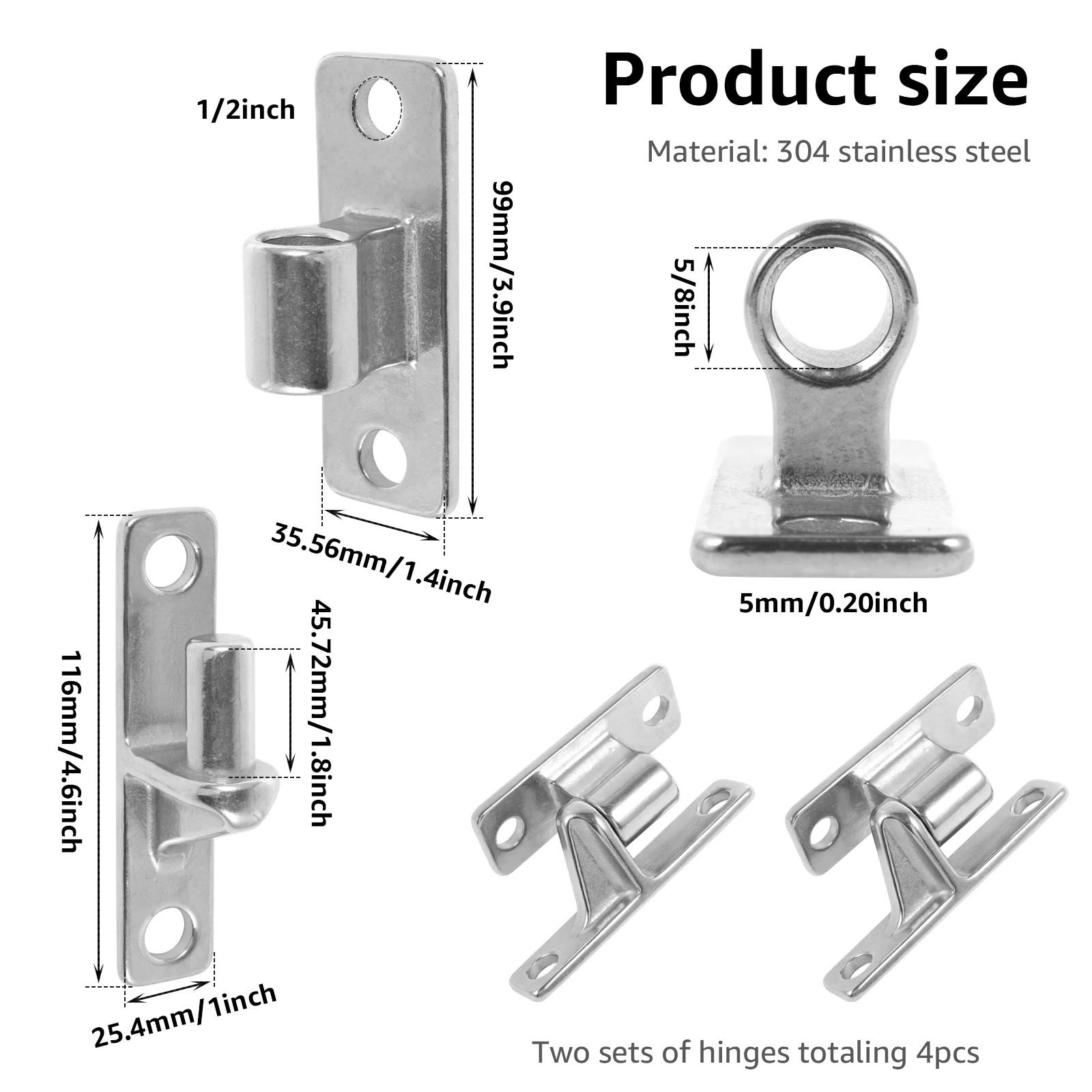 4Sets Stainless Steel Wall Mount Farm Gate Hinges Heavy Duty Removable Hinge Capacity Up to 600lbs Non-Welded One-Piece Design