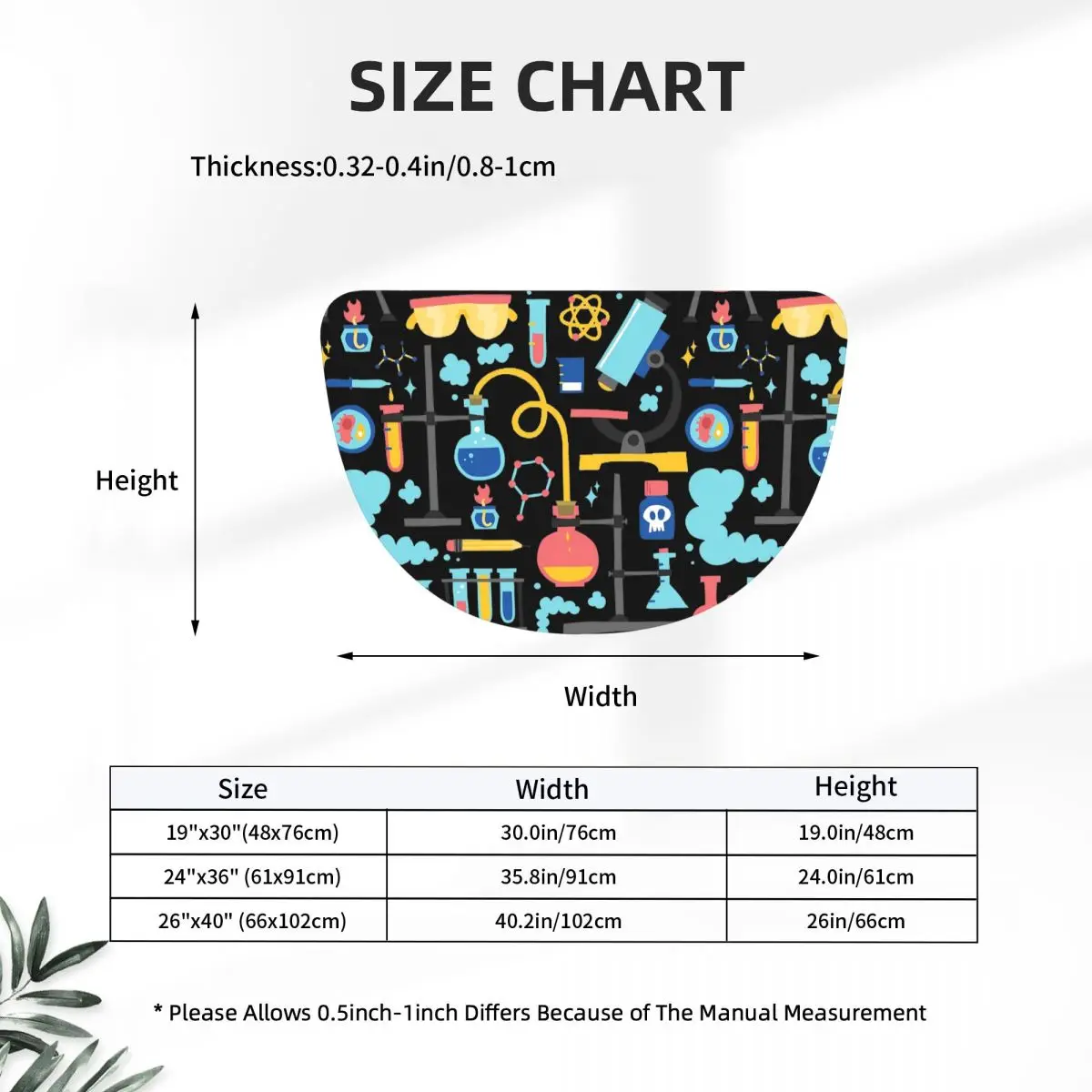 Chemistry Lab Science Equipment Pattern Flannel Half Round Doormat Non Slip Bathroom Mat Absorbent Floor Carpet for Bathroom