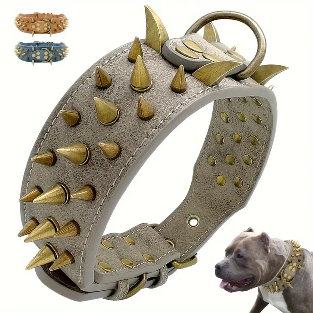 The Mighty Large Spiked Studded Dog Collar Protect Dog's Neck from Bites Durable & Stylish Dog Spike Collar for Mastiff Pitbull