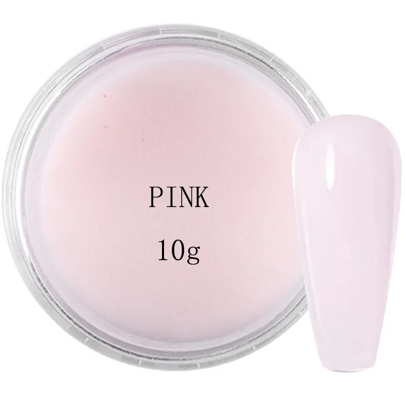 Polvo acrílico para uñas rosa/blanco/transparente, 10g, 3 en 1, extensión/tallado/muyado, polvo de cristal, polvo acrílico para manicura de larga duración