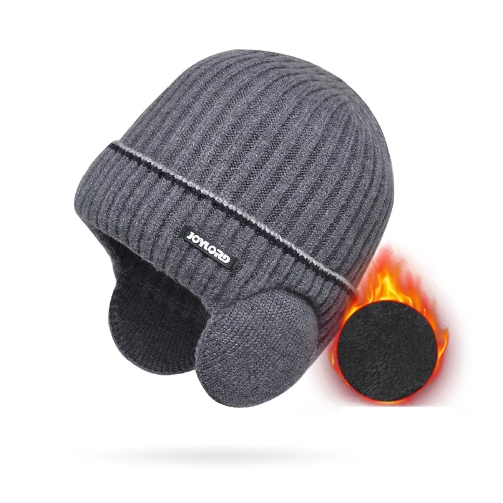 

New Thickened Knitted Hat with Earmuffs Windproof Ear Protector Cap Warm Soft Knit Cap for Outdoor Sports