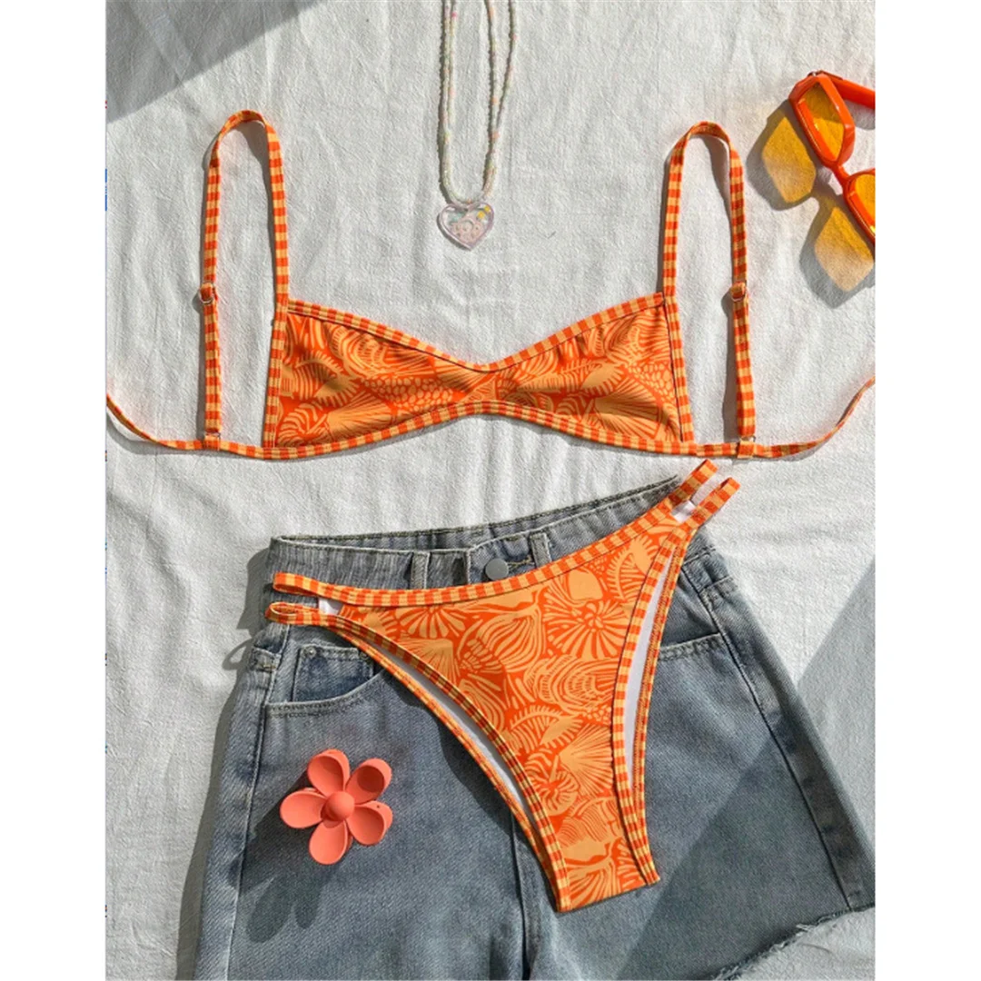 S - XL Bedruckter Bikini, Damen-Badeanzug, zweiteiliges Bikini-Set, hoch geschnittene Beine, brasilianischer Badeanzug, Badebekleidung, Schwimmanzug V8148 – Detail 5