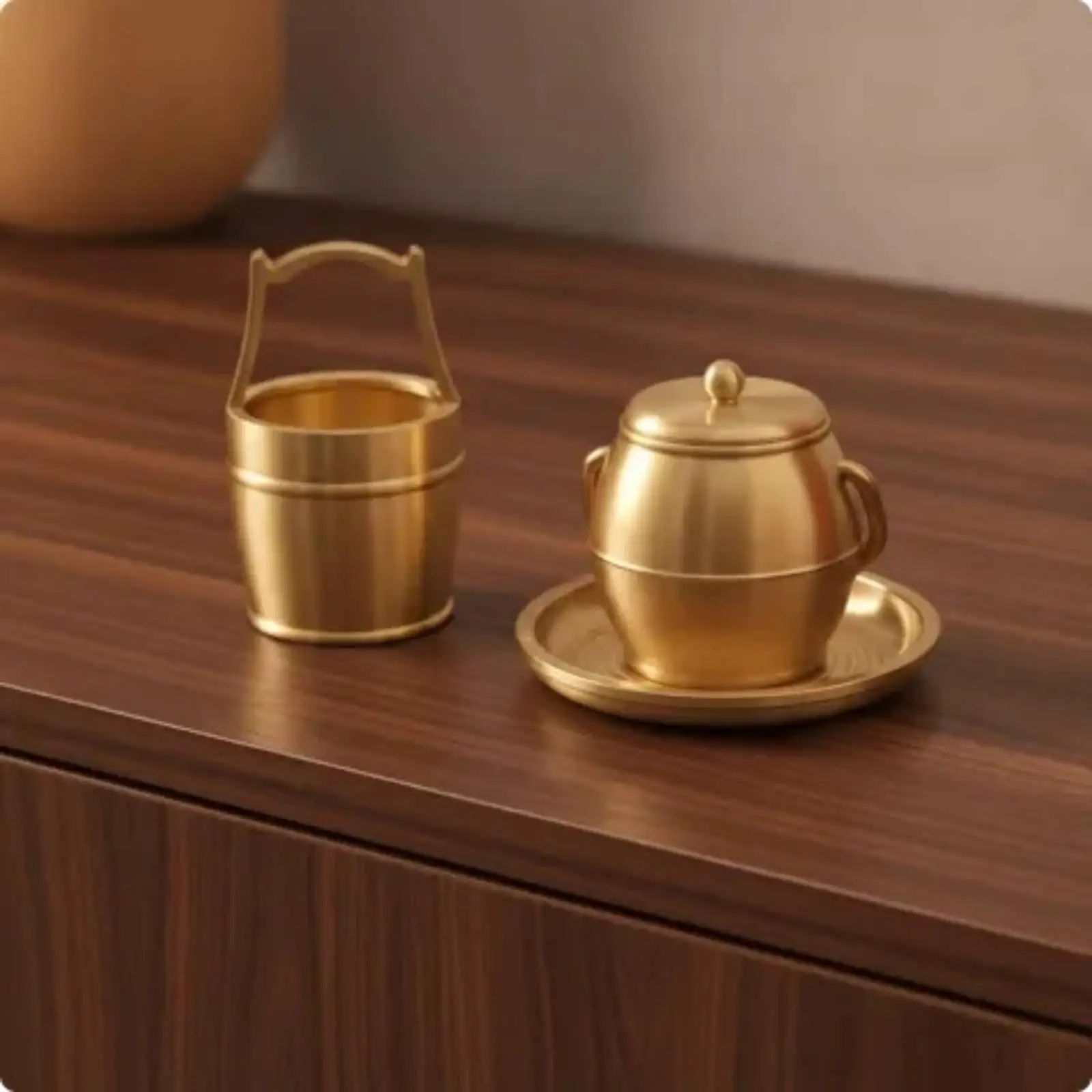 3 Pieces Brass Wedding Vessel Set Engraved Gold-Toned Brass Décor Set with Presentation Box for Engagement Celebrations