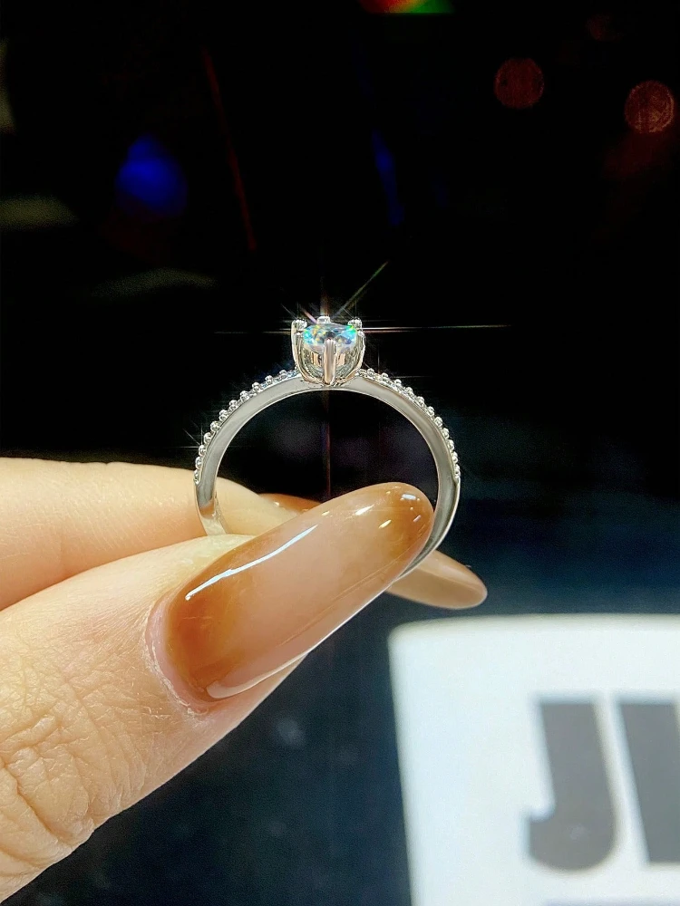 Sparkling 0.4CT Classic Real Moissanite Diamond Engagement Rings For Women Gift Wedding Fashion Elegant Top Quality Jewelry