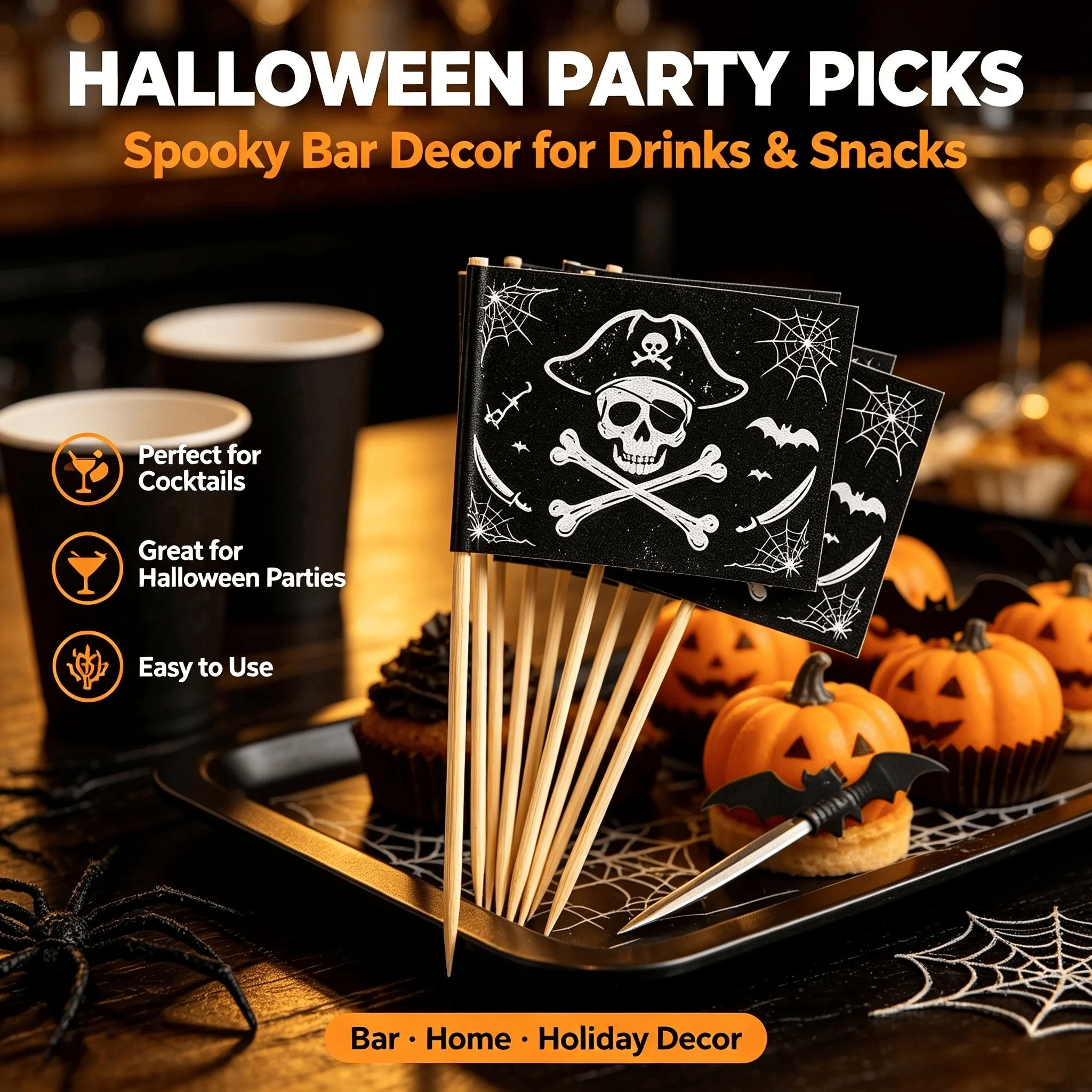 100PCS Halloween Toothpick Flag Cupcake Cocktail Drink Fruit Festival Party Toothpick Flag Picks for Food Decoration