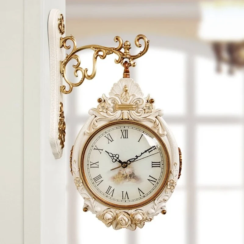 

Double-sided Wall Clocks Vintage Art Decoration Clocks Living Room Elegant Clock Silent Luxury Wall Watch Aesthetic Decorations