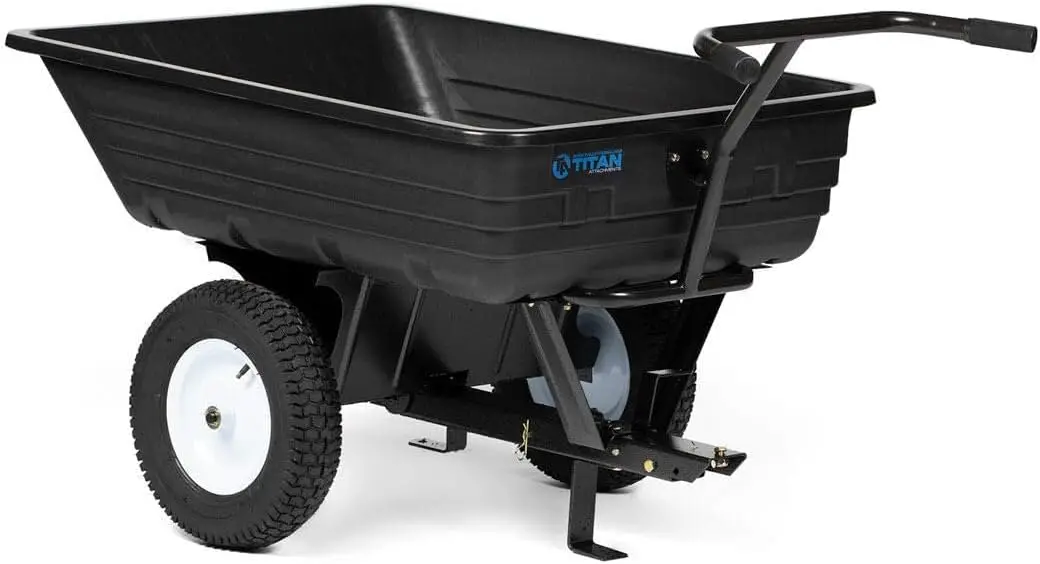 

Titan Attachments 650 LB (10 Cu. Ft.) Economy Tow-Behind Poly Dump Cart for Lawn