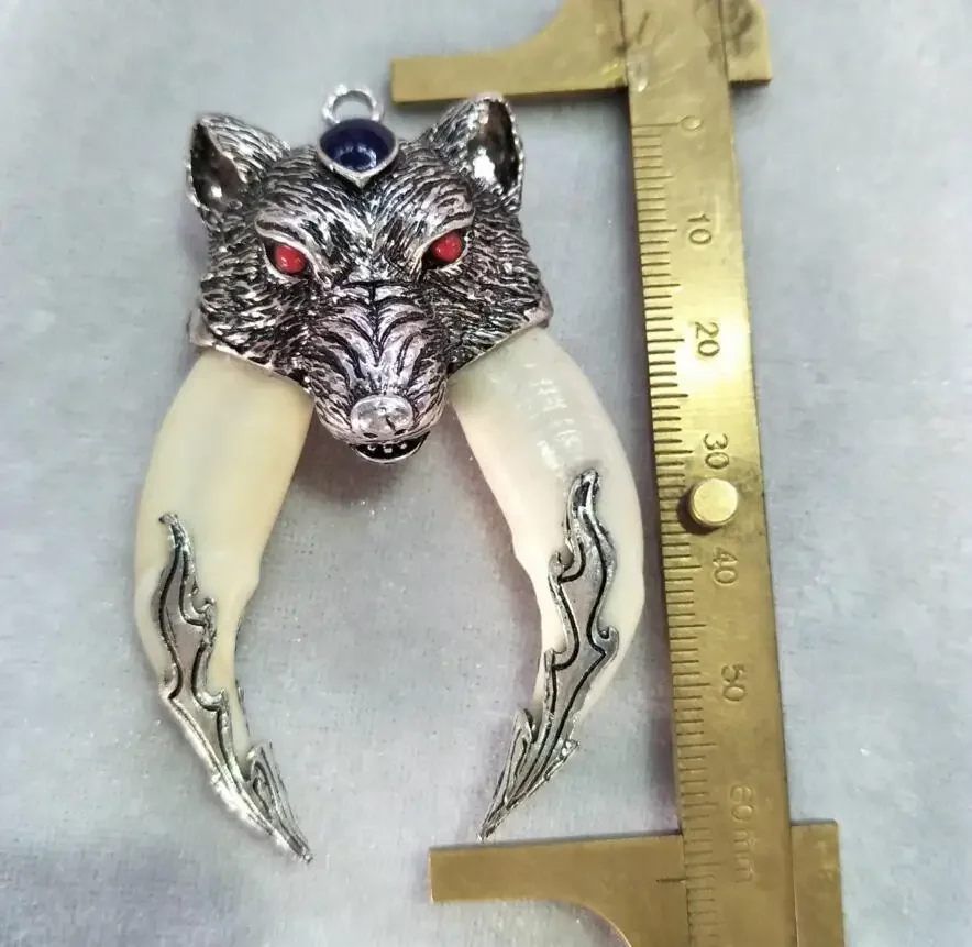 Copper statue 1pc Manufacturer's direct sale of mastiff teeth, Tibetan Silver dog teeth, double teeth pendants, metal crafts