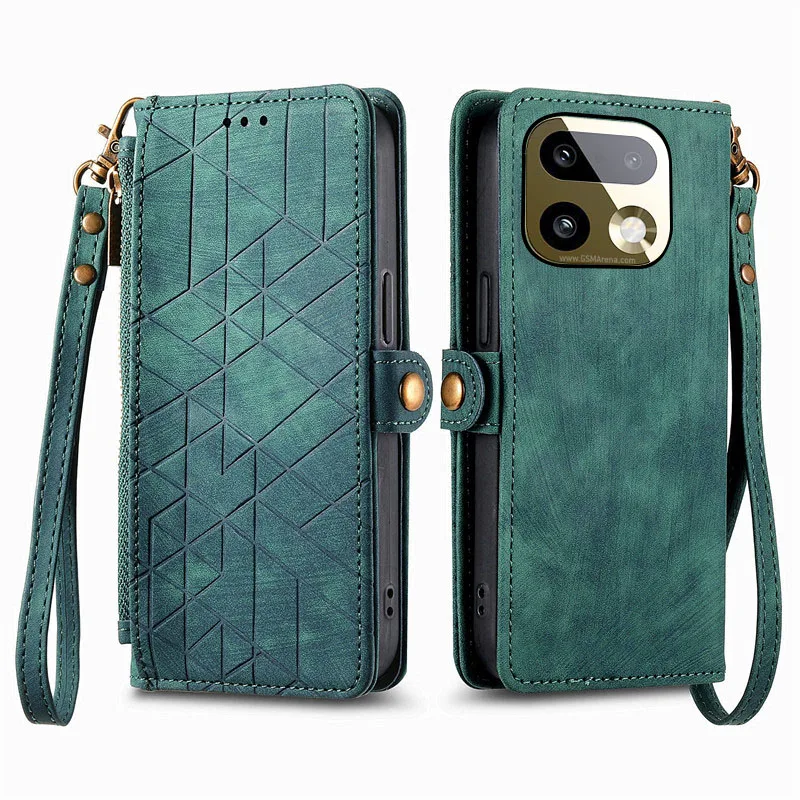 

geometric pattern leather Cover For Realme 16 15 14 Pro PIus 15T 14T 14x Magnetic shockproof many card Slot Wallet phone Case