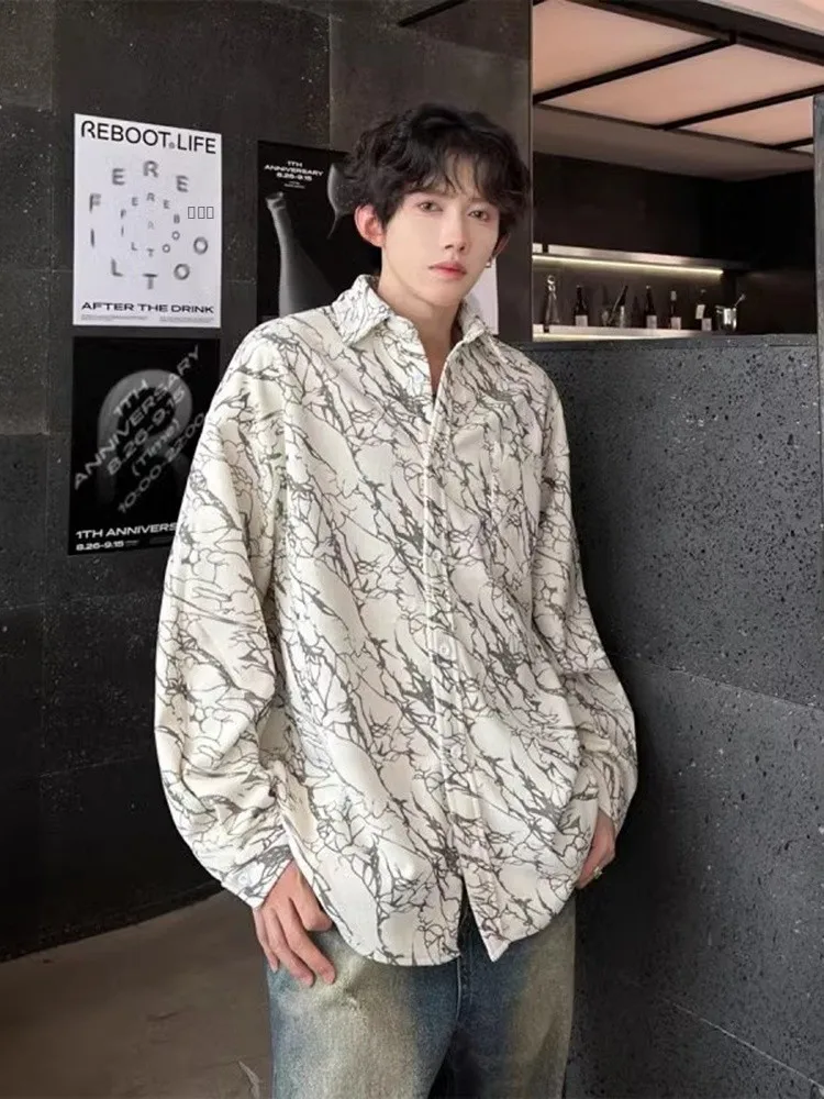 

Corduroy Men's Long Sleeve Shirt Vintage American Dyeing Collar Youth Fashion Outerwear Casual Shirt Button Detailing