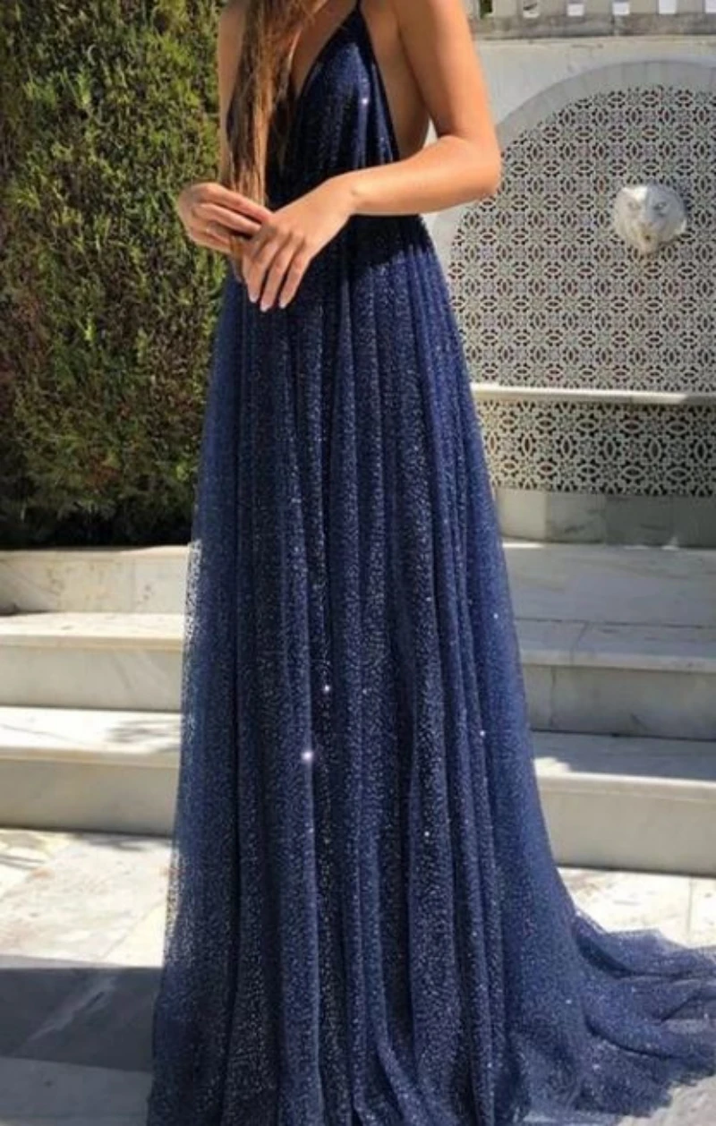 

A Line Sequins Floor-length Sweep Train Sleeveless Casual Prom Dress