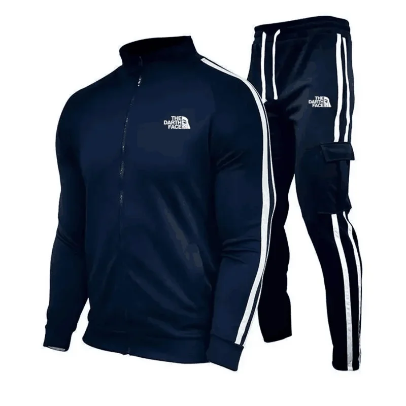 Conjunto de roupas esportivas masculinas, camisa com zíper, gola alta, roupas esportivas juvenis, roupas esportivas casuais de corrida, terno de fitness de 2 peças, novo