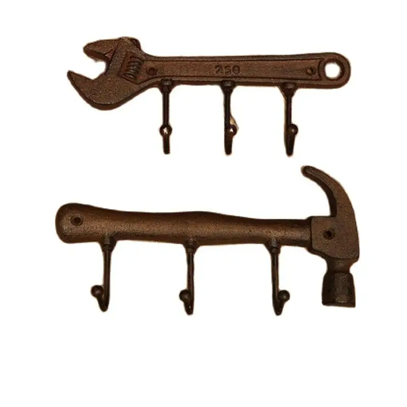 Creative Wall Hook Hanger Wall Mounted Vintage Iron Hammer / Wrench Hook Holder Clothes Bag Rack Practical Home Decoration