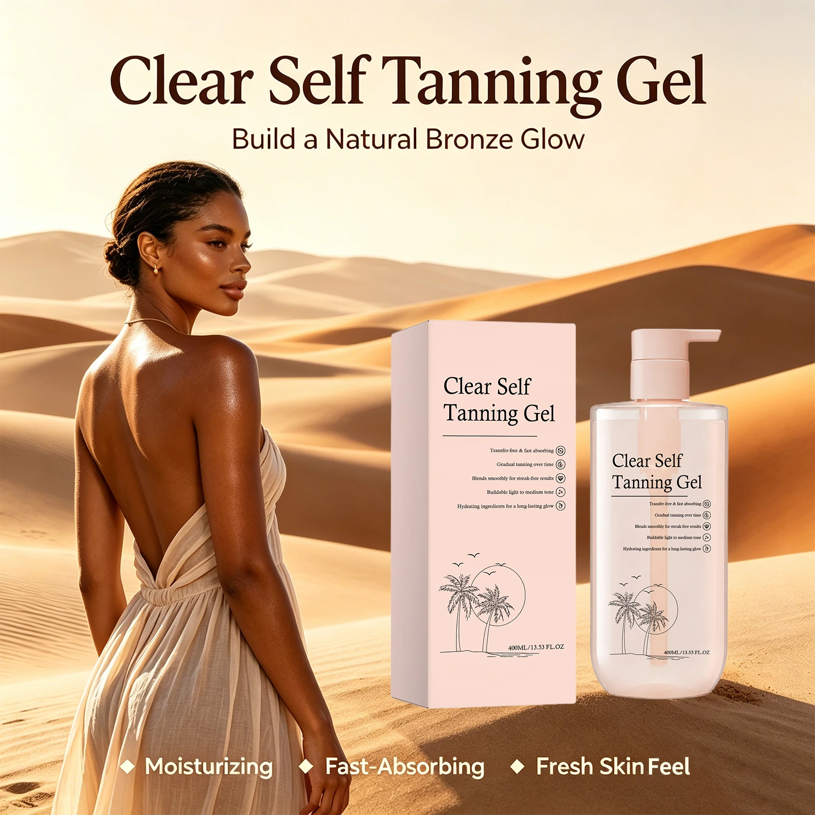 Clear Self Tanning Gel for Natural Bronze Glow Fast Absorb Streak Free Self Tanning Gel Hydrating Face and Body Tan Lotion