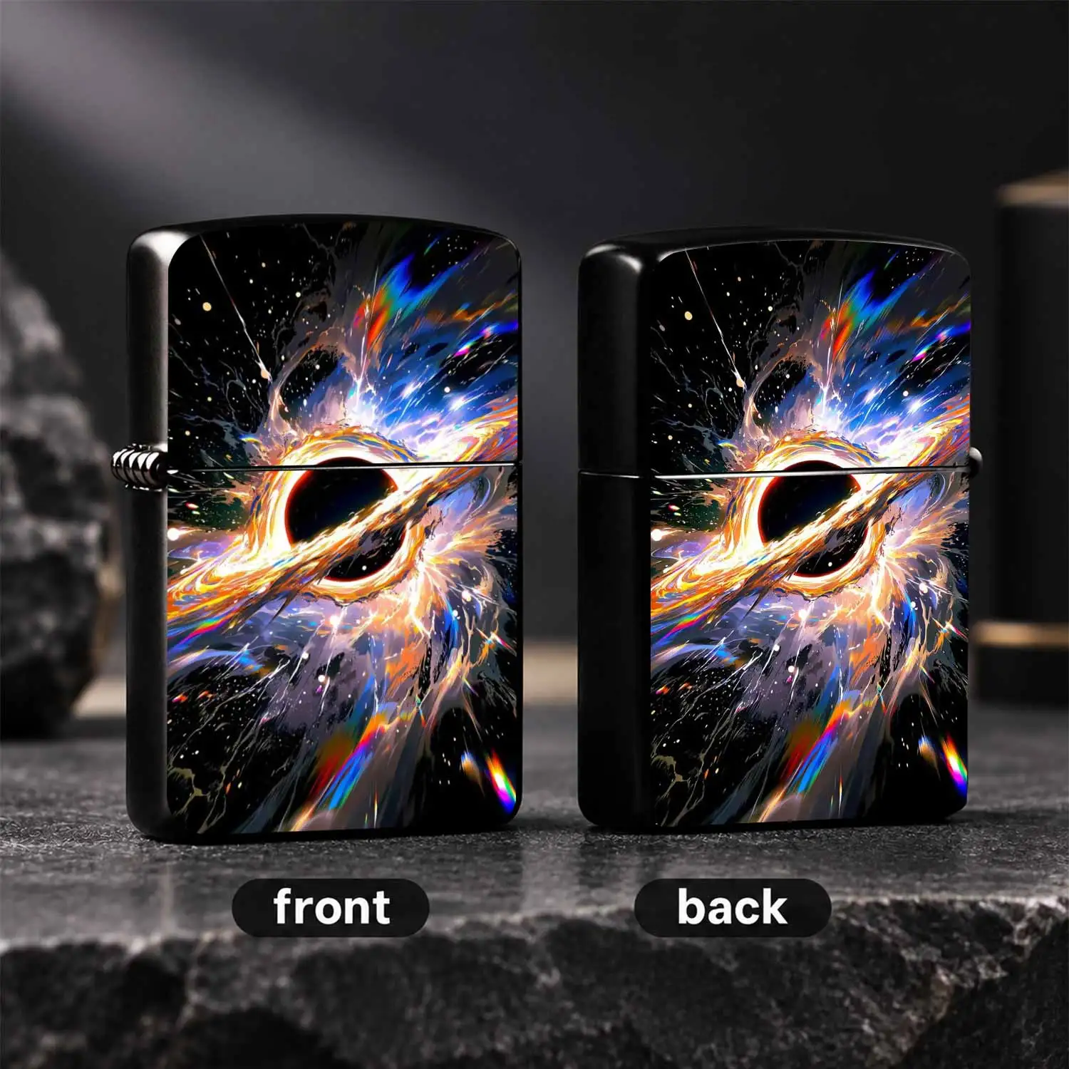 Cool Black Hole Cosmic Themed Igniter With Psychedelic Colorful Fluid Print Sci-Fi Starry Sky Visual Design Portable Stylish Daily Carry Item Perfect For Outdoor Gathering Travel Multi-Scene Use Exquisite Unique Gift For Space Hobbyists A H