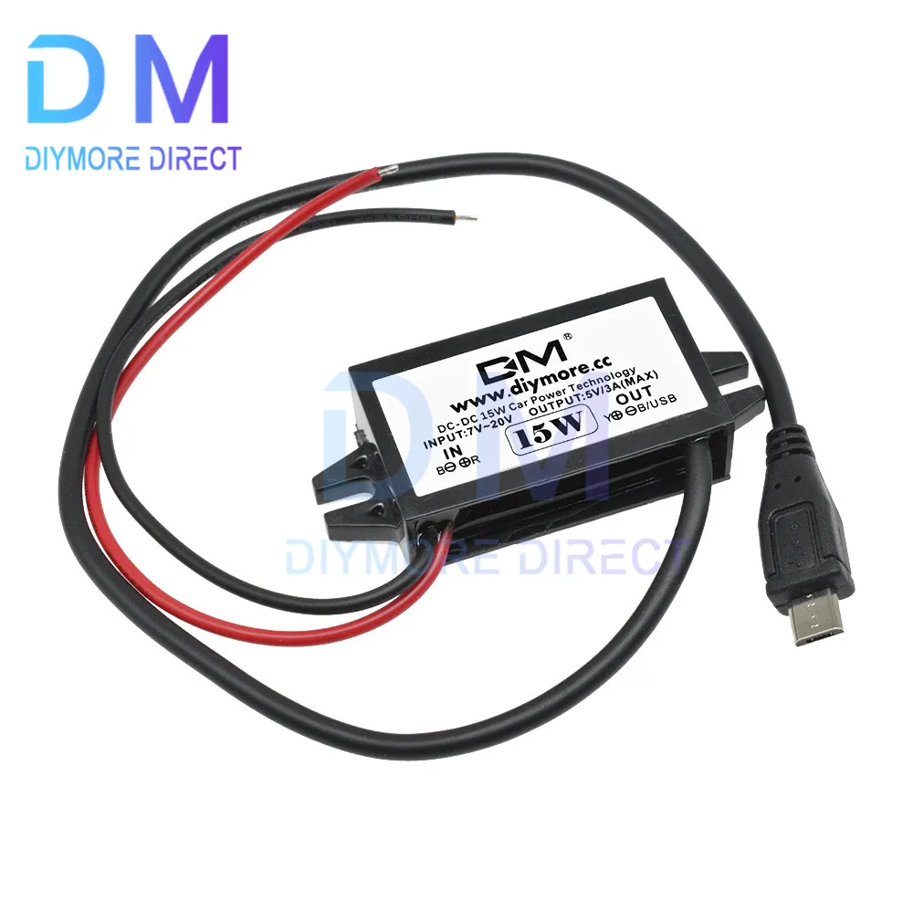 USB Car Power Charger DC Buck Converter Module Voltage Regulator 12 V to 5 V 3A 15W Waterproof Step Down Volt Power Module