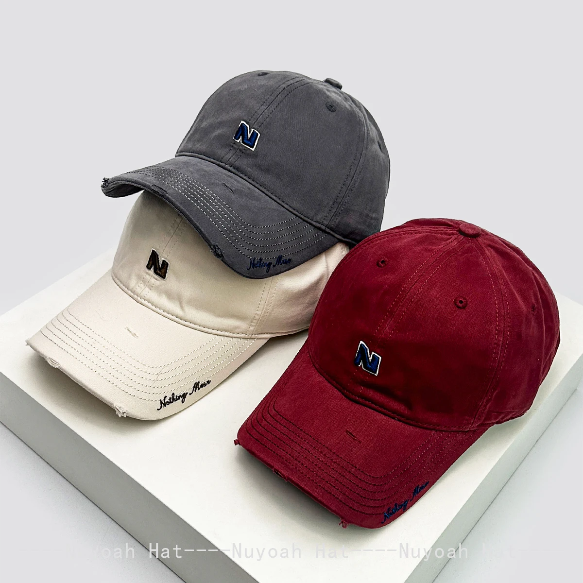 

New Men Women Color Block Embroidered N Letters Baseball Hats Sunshade Personal Versatile Broken Style Peaked Caps Fashion ins