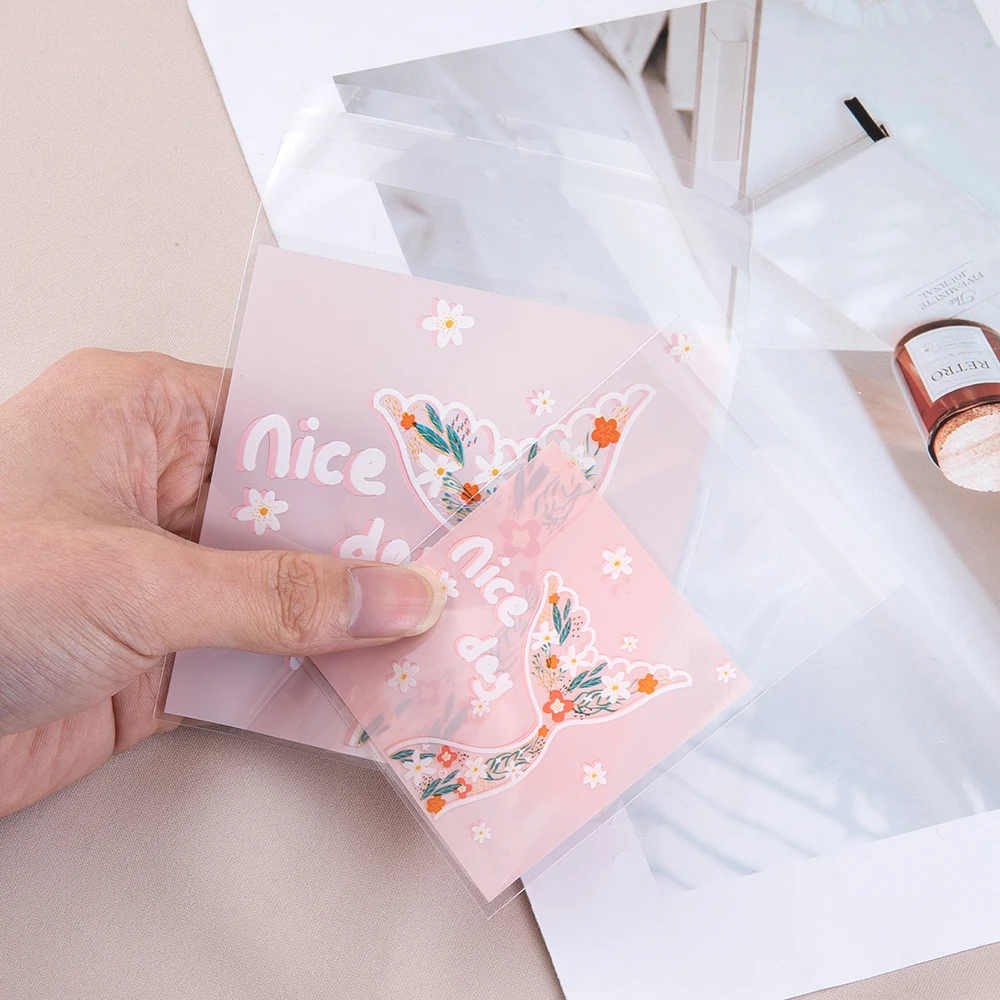 50pcs OPP Self-Sealing Bags Pink Mermaid Tail Print Self-Adhesive Bags for Diy Jewelry Display Handmade Baking Cookies Packaging