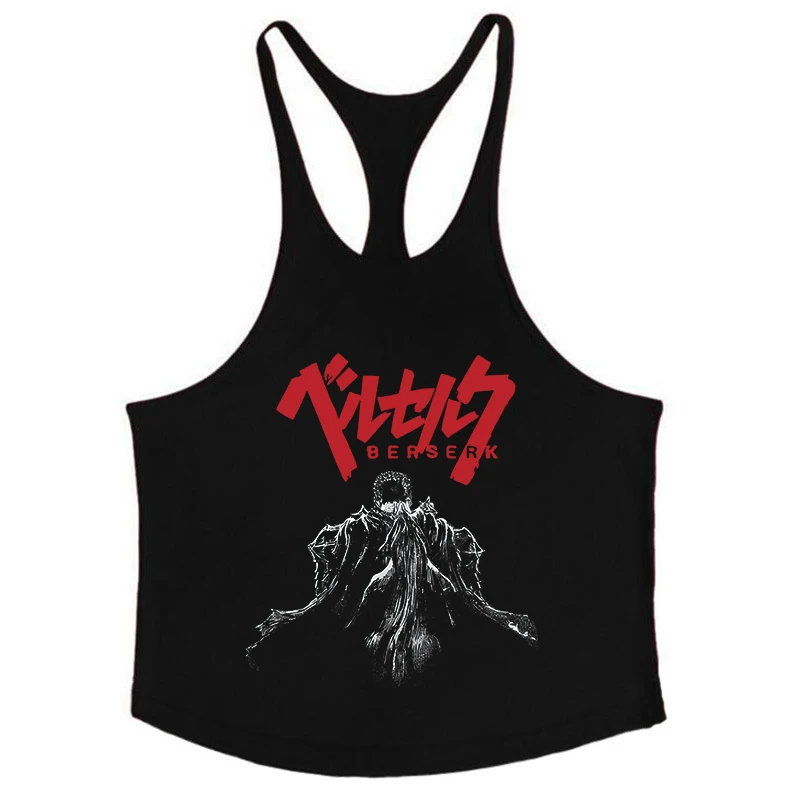 Berserk Graphic Cotton Tank Top for Men Summer Sleeveless Y-Back Vest Gym Muscle Training Athletic Workout Undershirt Activewear